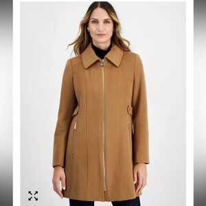 Michael Kors Camel Wool-Blend Zip Front Coat